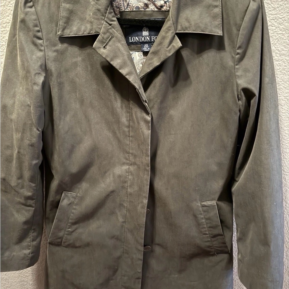 Women’s London Fog Jacket Removable mid length Lining Size XS MOSS GREEN